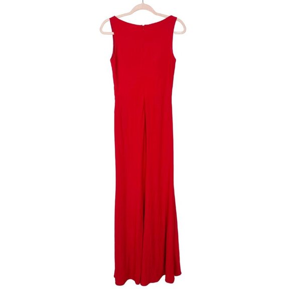 Mac Duggal Faux Wrap Sleeveless V Neck Gown Red 4 #8623 - Picture 4 of 7